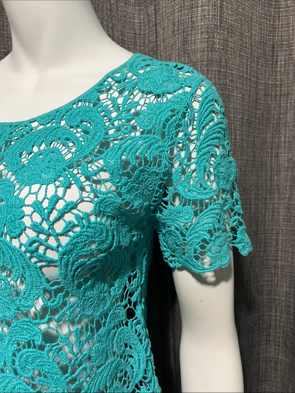 Say What? 100% Cotton Turquoise Aqua Crochet Lace Top  Small - Picture 6 of 6